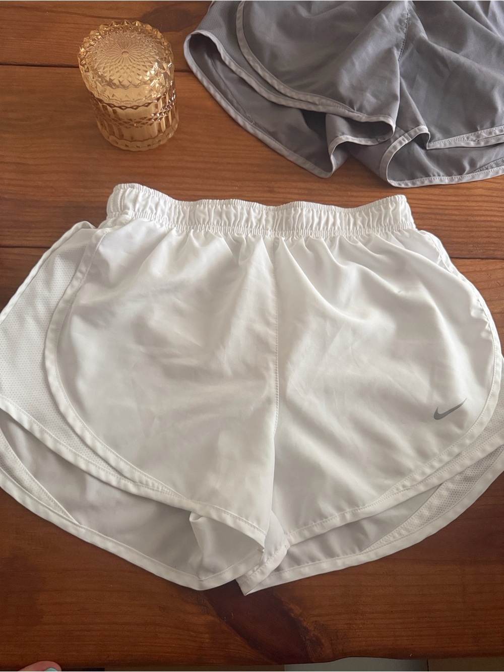 Nike White Women's Dri-FIT Running Shorts with Swoosh
